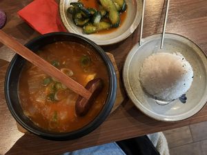 Kimchi soup with ricee  at Feel Seoul Good in Berlin