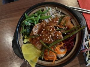 Bibimbab with marinated soy Medaillons  at Feel Seoul Good in Berlin