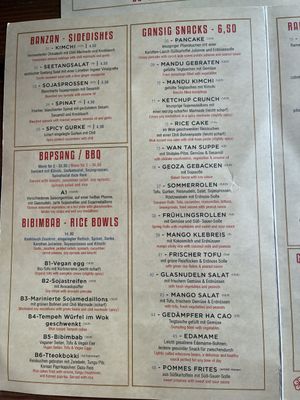 Menu  at Feel Seoul Good in Berlin
