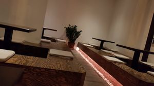 Seating area to the rear is lovely and peaceful, with an interesting seating set up at Feel Seoul Good in Berlin