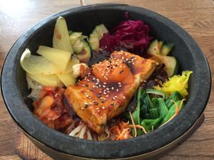 Bibimbab with tofu egg - still sizzling at Feel Seoul Good in Berlin