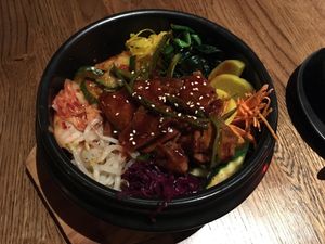A3 Bibimbap with soy medallions  at Feel Seoul Good in Berlin