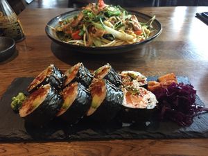 Soya “Tuna” seaweed rolls and Ramen Noodles and Soya at Feel Seoul Good in Berlin
