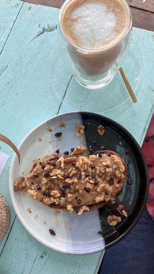 Peanut butter toast and latte  at Indie Beach in Koh Chang