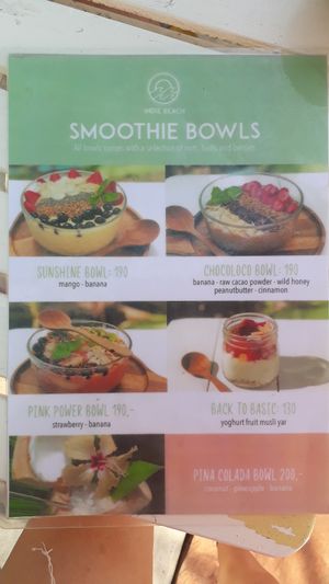 Smoothie bowls menu - vegan on request at Indie Beach in Koh Chang