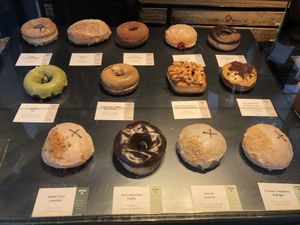 Bottom row is vegan options at Crosstown Doughnuts - Fitzrovia in London