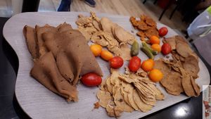 Special diner plancha with Vegan root  sausage ! at Happiz - Monge in Paris