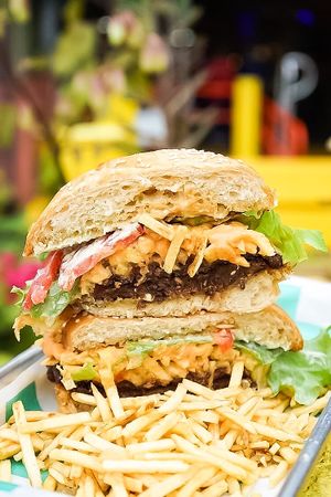Burger stacks at Vegan Junkie - Tavern Flower Food Truck in Fort Lauderdale