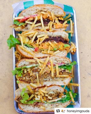 Burger stacked! at Vegan Junkie - Tavern Flower Food Truck in Fort Lauderdale