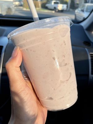 Coconut bliss milkshake - strawberry banana at Dharma's in Capitola