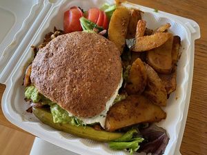 Mega Burger at Dharma's in Capitola