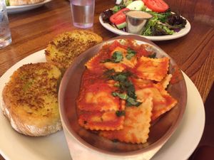 Butternut squash ravioli  at Dharma's in Capitola