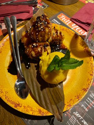 Banana fritters with mango sorbet   at Banana Tree - Maida Vale in West London