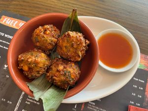 Vegan sweetcorn fritters with sweet chilli sauce  at Banana Tree - Maida Vale in West London