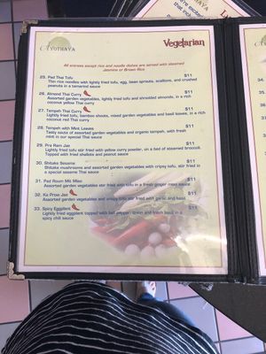 Vegetarian menu  at Thai Station in Payson