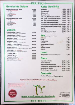 Menu page at Yoyo Foodworld at Yoyo Foodworld in Berlin
