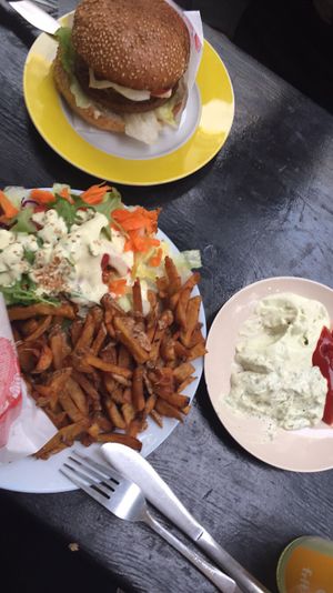 Bacon-cheese and (not making it in the picture fully) spinach-cheese at Yoyo Foodworld in Berlin