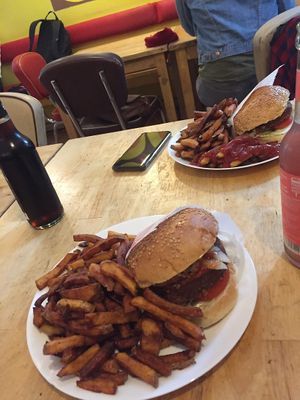 beyond burgers with fries at Yoyo Foodworld in Berlin