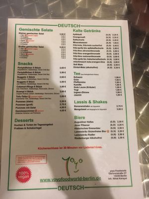 the menu at Yoyo Foodworld in Berlin