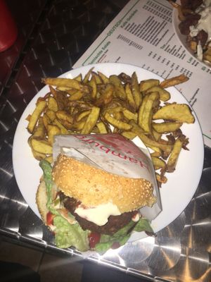 burger with fries  at Yoyo Foodworld in Berlin