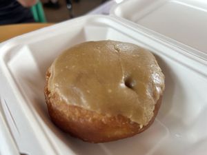 Custard doughnut from Vegan Bay Bakerr  at Spider on a Bicycle in Aboyne