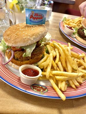 Cajun Burger w/ fries 🍟  at Miss PeppeR in Paderborn