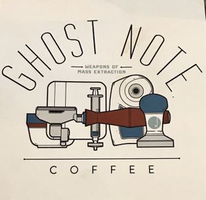 Pic of creative stickers for sale in store  at Ghost Note Coffee in Seattle