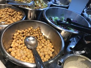 Salad bar, many vegan options at Flavors Food Market in Oslo