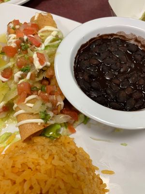 Flauta with rice and beans  at Taco Temptation in Port Chester