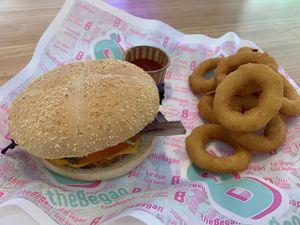 Burger and onion rings  at The Began in Valencia