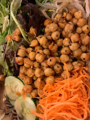 Spicy garbanzo bean noodle bowl at Bon Me in Cambridge