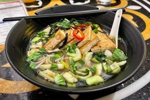 Siamin Noodle Soup with Kalbi Tofu at Seedz Cafe in Steamboat Springs