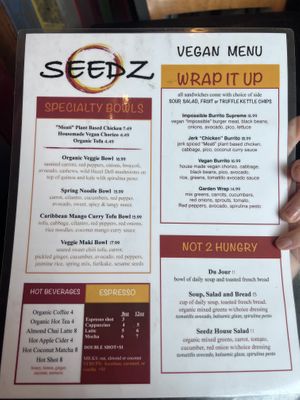 Vegan lunch menu   at Seedz Cafe in Steamboat Springs