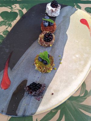 "Brownie" - tasted more like energy balls to me but good at Bidasoa Restaurant at Hotel Bidasoa in Santiago