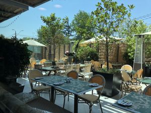 Terrace by the pool at Bidasoa Restaurant at Hotel Bidasoa in Santiago