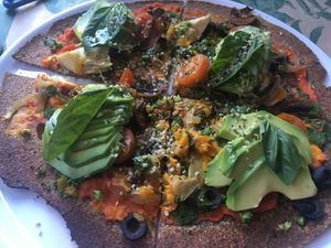 Pizza vegana con masa de cañamo. at Bidasoa Restaurant at Hotel Bidasoa in Santiago