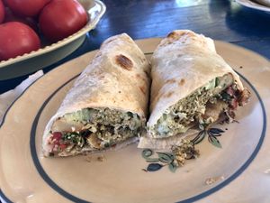 Baked falafel wrap with tofu tzatziki at La Jardinera in Todos Santos
