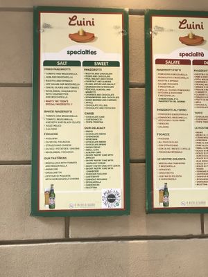 english menu at Panzerotti Luini in Milan