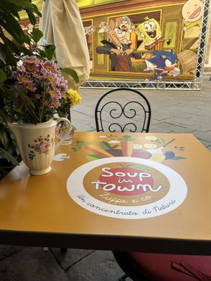 One of the tables outside  at Soup in Town in Lucca