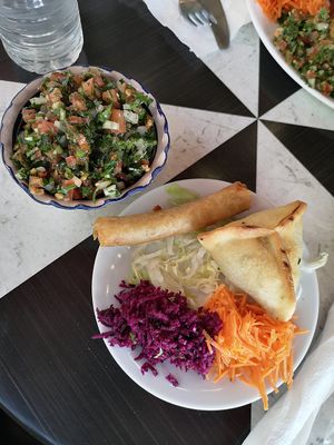 Taboulé and veg beignets. at Lina Restaurant in Paris
