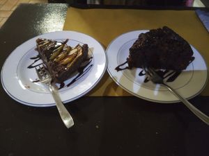 Chocolate cake with apples (left) and chocolate cake with figs (right) at Taverna dell'Ortica in Trecate