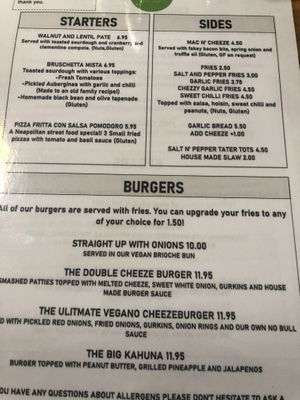 Menu (part) June 2021 at Vegano in Newcastle Upon Tyne