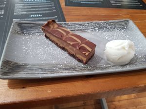 Chocolate cheesecake with lemon sorbet at Vegano in Newcastle Upon Tyne