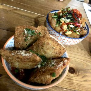 Deep fried ravioli, tater tots  at Vegano in Newcastle Upon Tyne