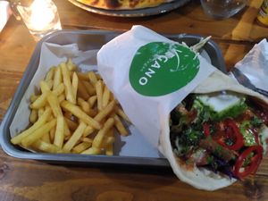 Mixed kebab with garlic chips at Vegano in Newcastle Upon Tyne