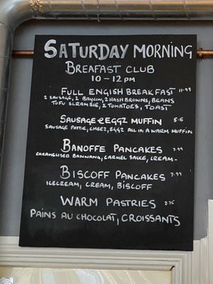 Saturday morning breakfast menu  at Vegano in Newcastle Upon Tyne