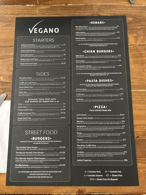 Food menu  at Vegano in Newcastle Upon Tyne