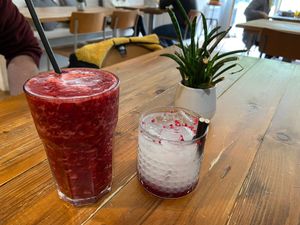 Red smoothie and Lychee martini: both very good at Vegano in Newcastle Upon Tyne