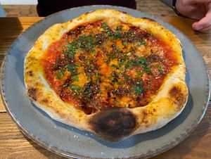 Nduja pizza: with tasty sausage, but the spiciness dominated the pizza at Vegano in Newcastle Upon Tyne