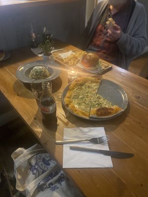 Carbonara, Double Facon Cheeseburger, and Garlic Bread  at Vegano in Newcastle Upon Tyne
